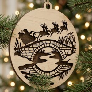 Santa Sleigh Ride Diorama, 3D Layered Winter Village Christmas Wood Ornament