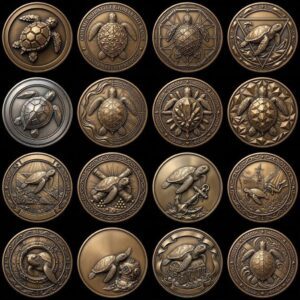 Sea Turtle 3D Relief PNG, Coin Engraving Files, Vintage Naturalist Art