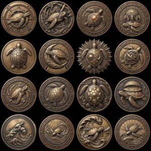 Sea Turtle 3D Relief PNG, Coin Engraving Files, Vintage Naturalist Art