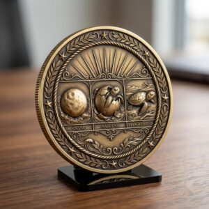 Sea Turtle 3D Relief PNG, Coin Engraving Files, Vintage Naturalist Art