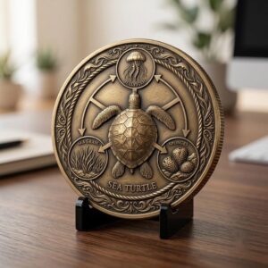 Sea Turtle 3D Relief PNG, Coin Engraving Files, Vintage Naturalist Art
