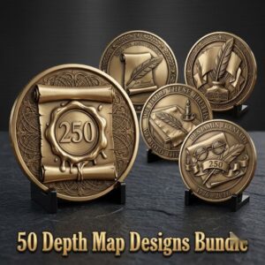 USA 250th Anniversary Challenge Coin Depth Map, Laser Engraving Relief PNG