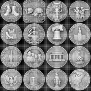 USA 250th Anniversary Challenge Coin Depth Map, Laser Engraving Relief PNG