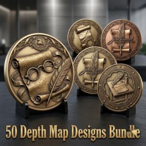 USA Founders Legacy Challenge Coin Laser Depth Map, 3D Relief Engraving PNG