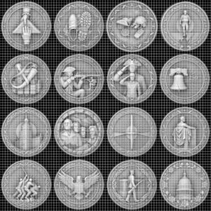 USA Founders Legacy Challenge Coin Laser Depth Map, 3D Relief Engraving PNG