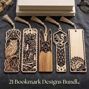 Woodland Animal Bookmark Laser File, Geometric Reader Gift Bundle