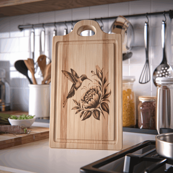 3D Illusion Hummingbird Charcuterie Board Laser Engraving File