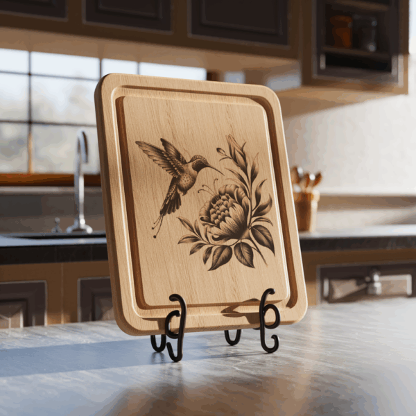 3D Illusion Hummingbird Charcuterie Board Laser Engraving File
