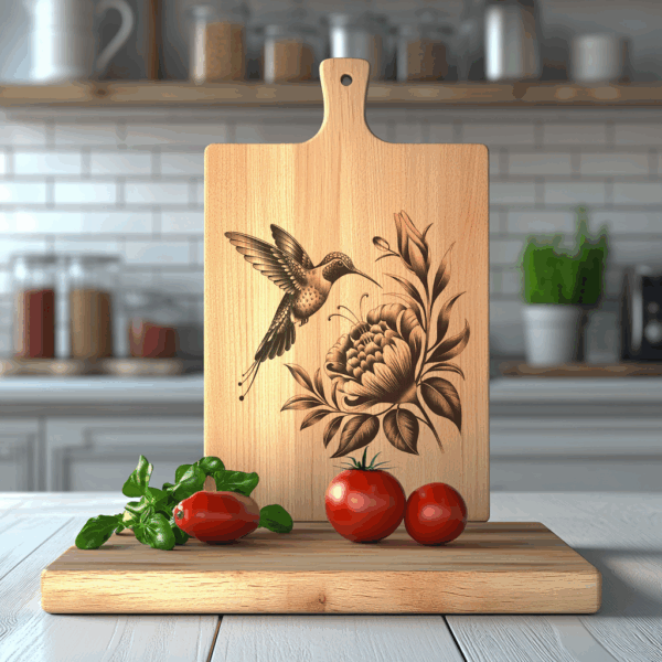 3D Illusion Hummingbird Charcuterie Board Laser Engraving File
