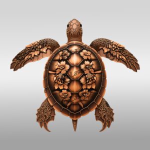 3D Laser Engraving Design, Turtle Floral Shell, Intricate