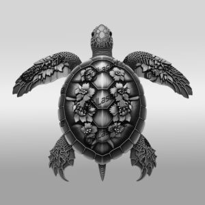 3D Laser Engraving Design, Turtle Floral Shell, Intricate