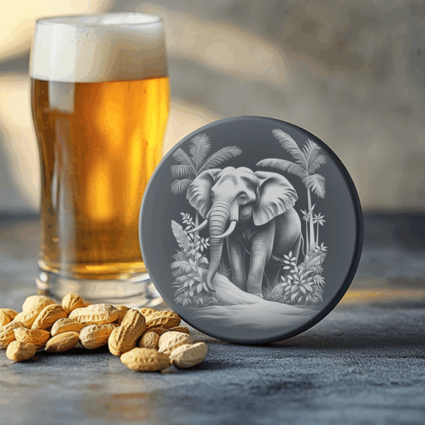 Adorable Elephant Slate Coaster Engraving PNG, 3D Illusion,