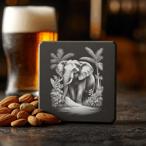 Adorable Elephant Slate Coaster Engraving PNG, 3D Illusion,