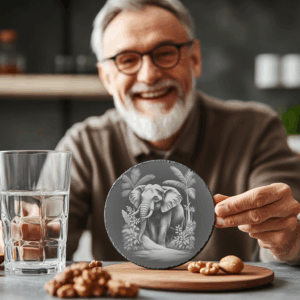 Adorable Elephant Slate Coaster Engraving PNG, 3D Illusion,