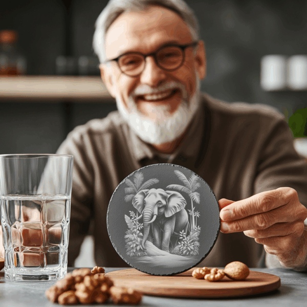 Adorable Elephant Slate Coaster Engraving PNG, 3D Illusion,