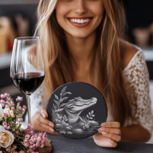 Alligator Water Slate Coaster Engraving File, Unique PNG