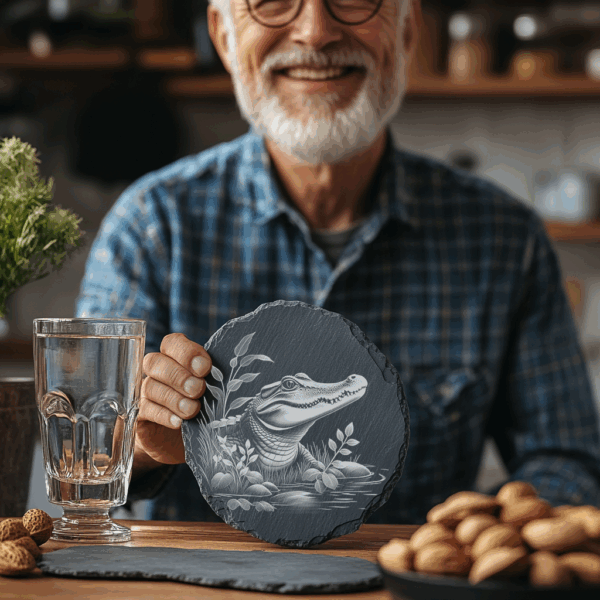 Alligator Water Slate Coaster Engraving File, Unique PNG