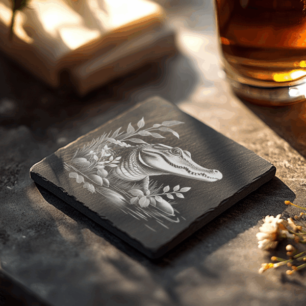 Alligator Water Slate Coaster Engraving File, Unique PNG