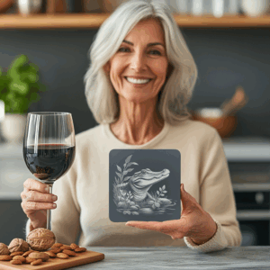Alligator Water Slate Coaster Engraving File, Unique PNG