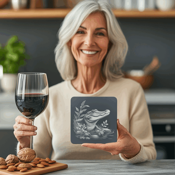 Alligator Water Slate Coaster Engraving File, Unique PNG