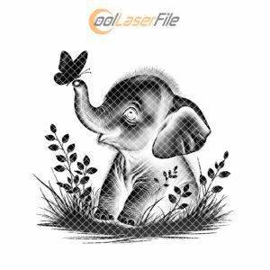 Baby Elephant and Butterfly Laser Engraved Slate Coaster