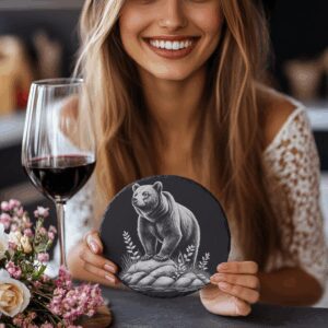 Bear Rock Slate Coaster Laser Engraving PNG, Instant