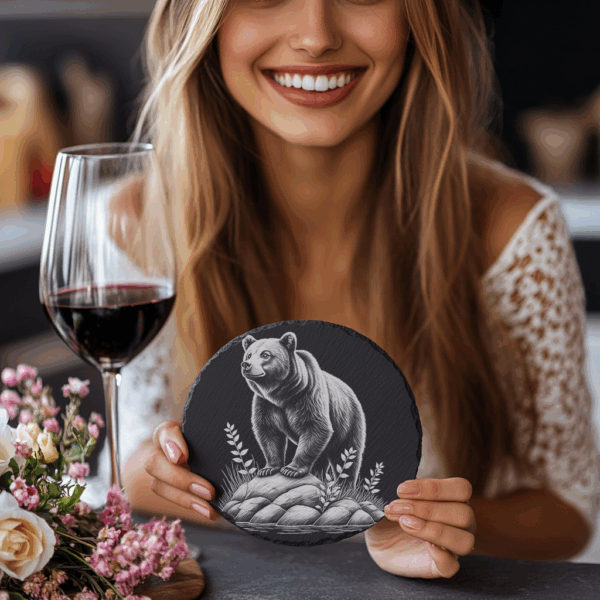 Bear Rock Slate Coaster Laser Engraving PNG, Instant