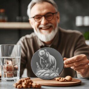 Bear Rock Slate Coaster Laser Engraving PNG, Instant