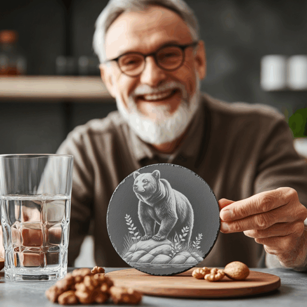 Bear Rock Slate Coaster Laser Engraving PNG, Instant