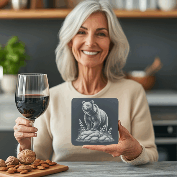 Bear Rock Slate Coaster Laser Engraving PNG, Instant