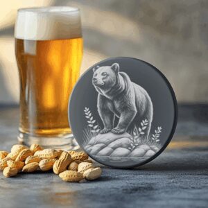 Bear Rock Slate Coaster Laser Engraving PNG, Instant