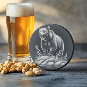 Bear Rock Slate Coaster Laser Engraving PNG, Instant
