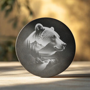 Bear Slate Coaster Engraving Design, Rustic Nature Decor,