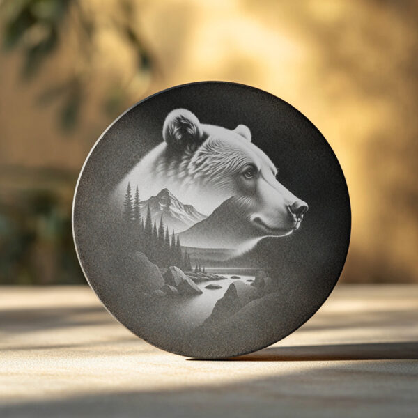Bear Slate Coaster Engraving Design, Rustic Nature Decor,