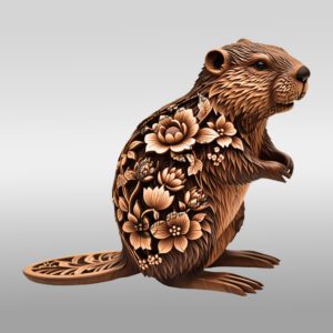 Beaver 3D Illusion Laser Engraving File, Floral Animal