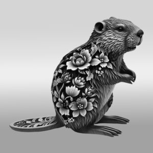 Beaver 3D Illusion Laser Engraving File, Floral Animal