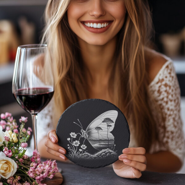 Butterfly and Wild Animals Slate Coaster Design, Laser