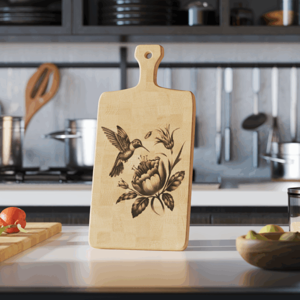 Chopping Board Laser Engraving File, Hummingbird Flower 3D