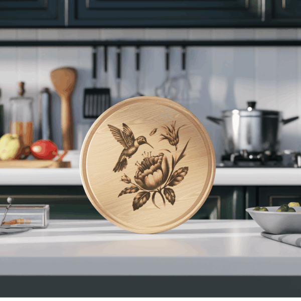 Chopping Board Laser Engraving File, Hummingbird Flower 3D
