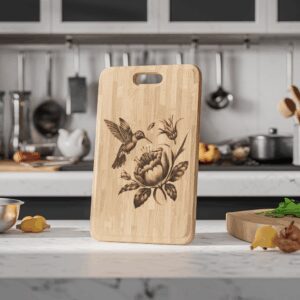 Chopping Board Laser Engraving File, Hummingbird Flower 3D