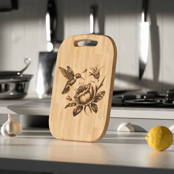 Chopping Board Laser Engraving File, Hummingbird Flower 3D