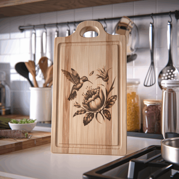 Chopping Board Laser Engraving File, Hummingbird Flower 3D