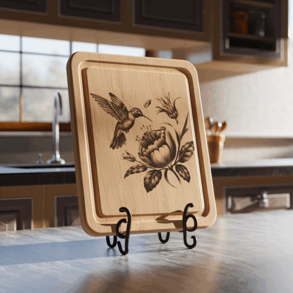 Chopping Board Laser Engraving File, Hummingbird Flower 3D