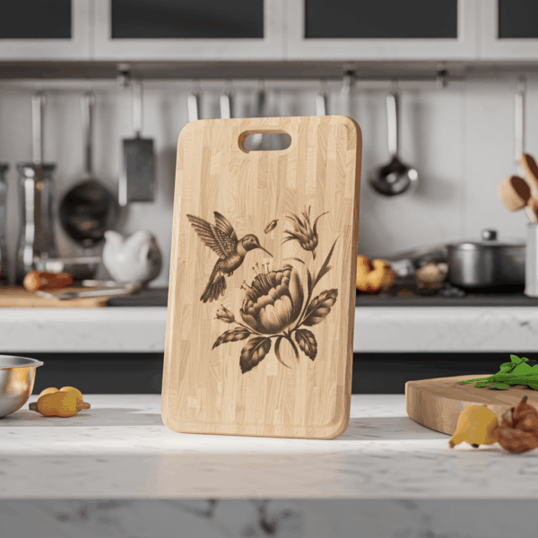 Chopping Board Laser Engraving File, Hummingbird Flower 3D