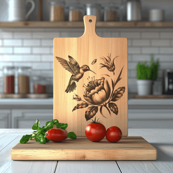 Chopping Board Laser Engraving File, Hummingbird Flower 3D