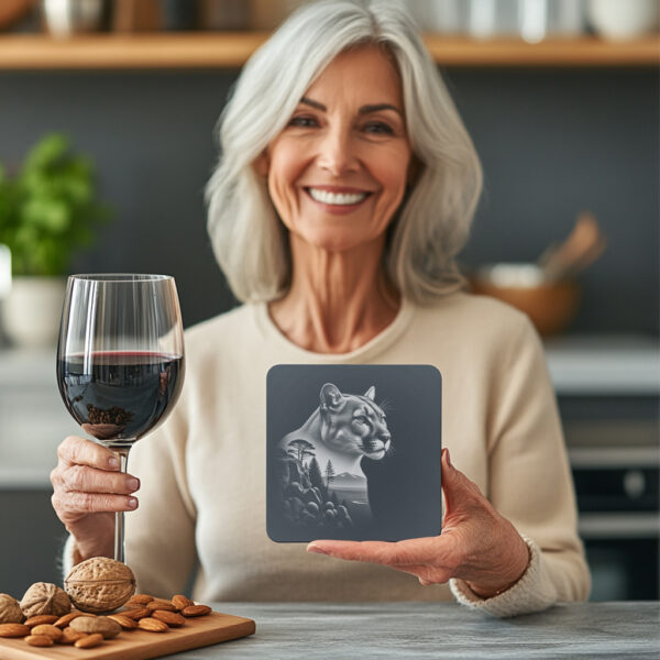 Cougar Slate Coaster Engraving PNG, Wild Animal Decor,