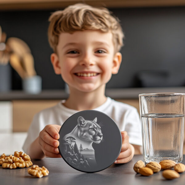 Cougar Slate Coaster Engraving PNG, Wild Animal Decor,