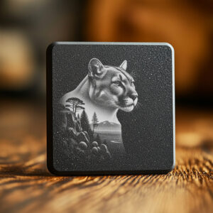 Cougar Slate Coaster Engraving PNG, Wild Animal Decor,