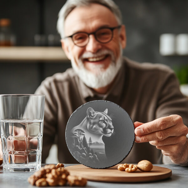 Cougar Slate Coaster Engraving PNG, Wild Animal Decor,