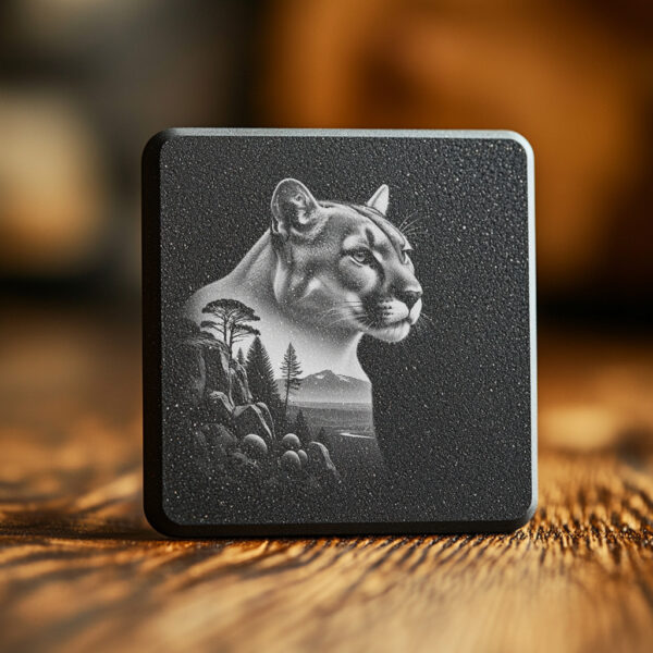 Cougar Slate Coaster Engraving PNG, Wild Animal Decor,
